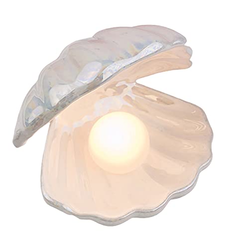 Photo 1 of Koolouispoper Ins Japanese Style Ceramic Shell Pearl Night Light Streamer Mermaid Fairy Shell Night Lamp for Bedside Home Decoration Xmas Gift (White)