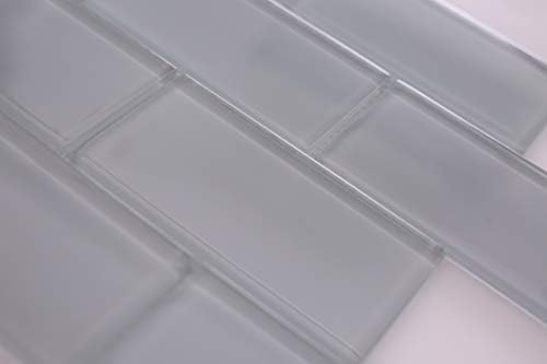 3" x 6’’ Subway Tyle Light Gray Glass, Backsplash, Mesh-Mounted Tile for Kitchen & Bathroom - 12 in x 12 in x 8mm (5 Square feet)