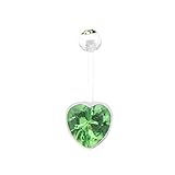 Biopierce Flexible Crystal Heart Gem Belly Button Ring - Available in Multiple Color Options! (Clear with Green Crystals)