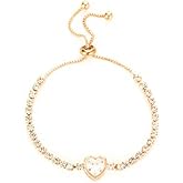 Heart Crystal Tennis Slider Beaded Charm Bracelet For Women Dainty Minimalist Elegant Two Colors Gold Color Silver Color Adjustable