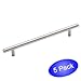 Cosmas 305-128SS True Solid Stainless Steel Construction Euro Style Cabinet Hardware Bar Handle Pull - 5" (128mm) Hole Centers - 5 Pack