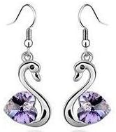 Elegant Heart Crystal Swan Drop Earrings-Violet Stone