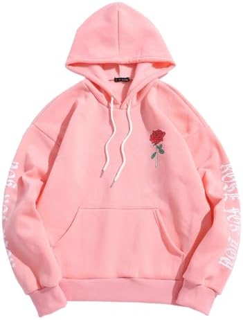 ZAFUL Mens Graphic Hoodies Essentials Hoodie Fleece Rose Letter