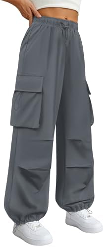 +CLOTHET 2Way Stretch Cargo Trousers グレー COPYLEAF Parachute Cargo Pants Women Lightweight Quick Dry Baggy