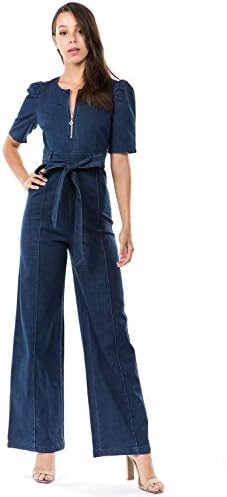Denim Jeans Jumpsuit for Women - Elastic Comfortable Stylish Dark Wash Denim Jean Rompers