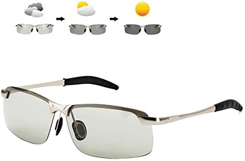 Photochromic Polarized Sunglasses for Men Rectangular Ultra-Light Metal Frame 100% UVA/UVB Protection for Outdoor