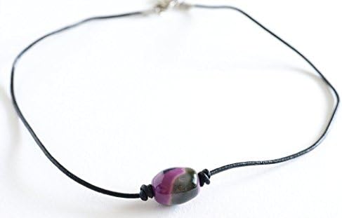 KAZURI NECKLACE - purple with black leather choker
