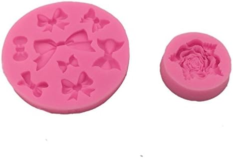 A Little Lemon Mini Bows And Roses Flower Silicone Mould Fondant Sugar Bow Craft Molds DIY Cake Decorating