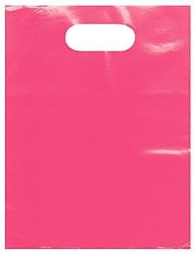 DEZECKLE 200 Pink Merchandise Small Bags 9x12" | Durable Low Density Polyethylene Shopping Bags | 100% Recyclable With Die Cut Handles | For Retail Stores, Party Favors, Birthday Gifts &amp; More