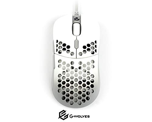 G-Wolves Hati HT-M 3360 Ultra Lightweight Honeycomb Shell Wired Gaming Mouse up to 12000 cpi - 6 Buttons - 2.18 oz (61g) (White)