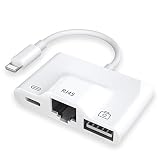 RJ45 Ethernet LAN Wired Network Adapter,3 in 1 Wired Ethernet and USB 3 Camera Adapter and Charger Port Compatible with iPhone/iPad