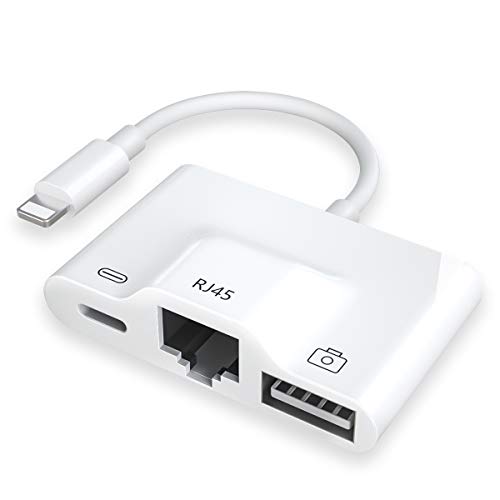 RJ45 Ethernet LAN Wired Network Adapter,3 in 1 Wired Ethernet and USB 3 Camera Adapter and Charger Port Compatible with iPhone/iPad