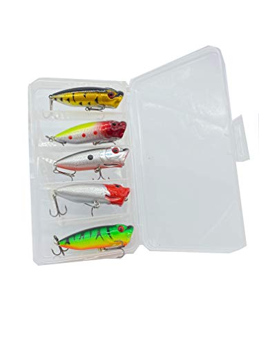 My-Fishing-World 5xPopper+Box Oberflächenköder Popper für Barsch Forelle Hecht Angeln Raubfisch