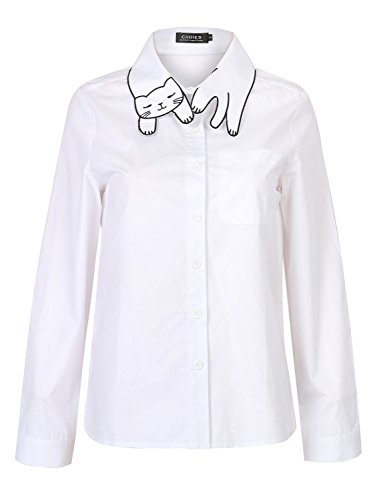 cat collar white blouse