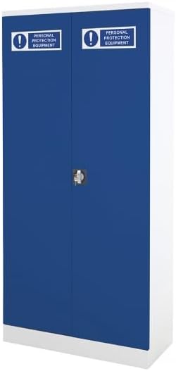 BiGDUG Essentials PPE Cabinet Blue Steel Lockable Safety Cupboard 4 Shelves