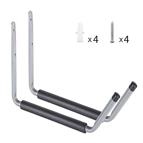 Heavy Duty Garage Indoor Kayak Storage Hooks Hanger, Wall Mounted Utility Hanging Cradle Rack for Canoe Paddleboard, Surfboard,Snowboard,Skiboard, Ladder, Chairs, Bicycle and Tools(2 Pack, Grey)