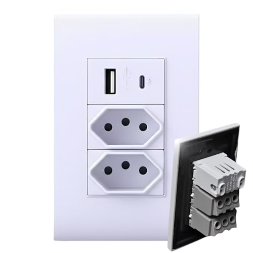 Tomada De Parede NBR 14136 Duo Com Entradas USB/USB-C 127V/220V 10A Premium