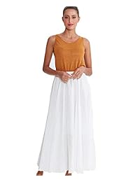 Falda oscilante de las damaes Amazhiyu Falda fluida de lino de algodón de longitud media Cintura elástica Estilo Boho para otoño verano