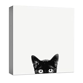 Canvas Wall Art Curious Pets Cat Black and White Painting Artwork for Home Prints Framed - 12x12 inches