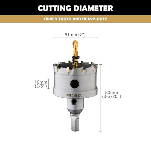 2''(51mm) TCT Hole Saw Kit,Tungsten Carbide Hole Saw Drill Bit with Titanium-Plated photo 8