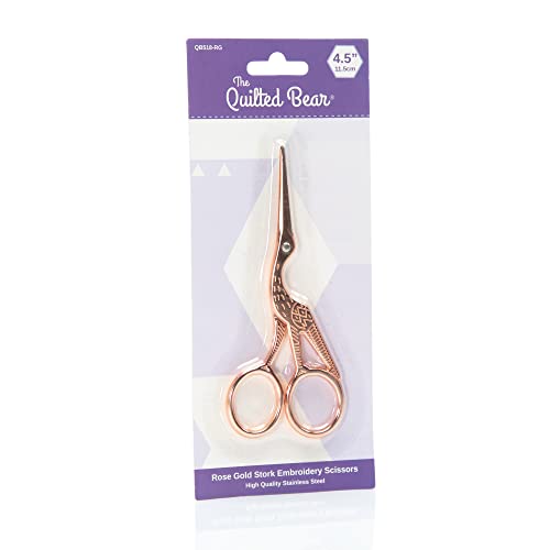The Quilted Bear Rose Gold Embroidery Scissors - Precision Rose Gold Stainless Steel Stork Embroidery/Craft Scissors for fabric cutting with Sharp Blades for Sewing, Knitting & Embroidery (4.5