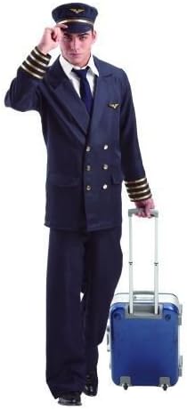 Pilot costume for men with hat - Pilot uniform with cap for carnival carnival costume pilot, size: L