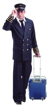 Foxxeo Pilotenkostüm für Herren mit Hut - Piloten Uniform mit Mütze für Karneval Fasching Kostüm Pilot, Größe XL