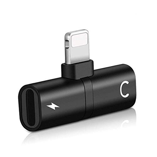 Headphone Adapter for iPhone X/XS/XS MAX/XR/8/ 8Plus/ 7/7 Plus Headset Adaptor Splitter Mini Earphone Connector Convertor 2 in 1 Accessories Cables Call Charge Music Wire Control – Black