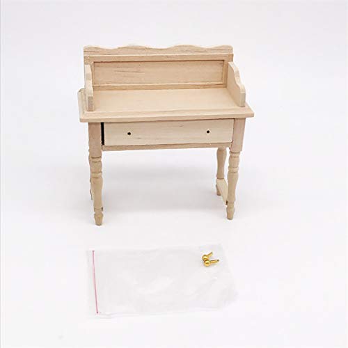 Beige Wooden Desk Table for 1:12 Mini Dollhouse Furniture Decor - Gbell Mini Dollhouse Desk Bedroom Study Room Decor Model Miniatures Accessory Pretend Toys Gifts for Little Girls Gifts (Beige)