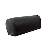 Subrtex Spandex Stretch PU Faux Waterproof Armrest Covers Set of 2 (Black Leather)