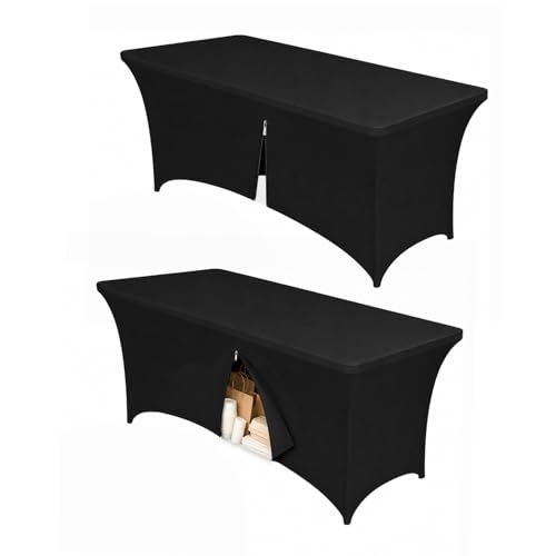 TOSYBB 6FT Thick Stretchy Spandex Tablecloth wtih Zipper Closure for 6ft Rectangle Table, Black at Amazon