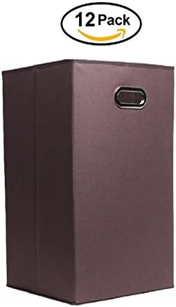 12 Pack LaundryMate Foldable Large Laundry Hamper - Durable Non-Woven Fabric, Anti-Mold Plastic Board, Extra-Large Size, Space-Saving &amp; Compact Clothes Basket With Metal Handles (12 Brown)