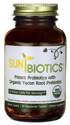 Sunbiotics Potent Probiotics with Organic Yacon Root Prebiotics -- 30 Vegetarian Tablets
