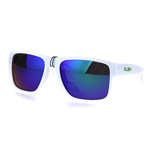 Mens White Kush Color Mirror Rectangular Sport Gangster Sunglasses Teal Green