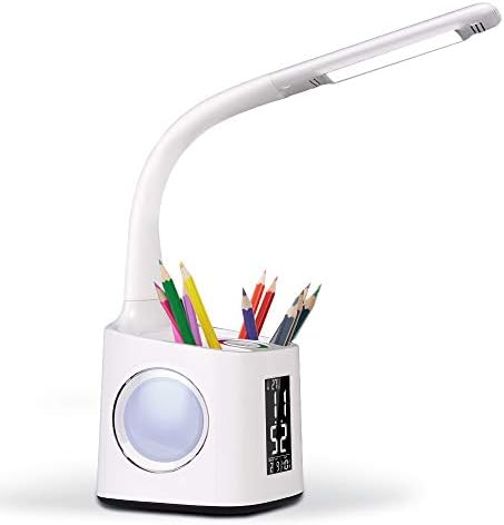 Studying Desk Lamp for Kids,Wanleyte Led Table Lamp with USB Charging Port,Dimmable Eye Caring Reading Lamp for Girls,Teens,Boys,College Students,Touch Control,White,Pen Holder,10W,Upgrade