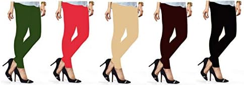Women's Cotton Lycra leggings(Green,pink,skin,brown & black, Free size)-pack of 5