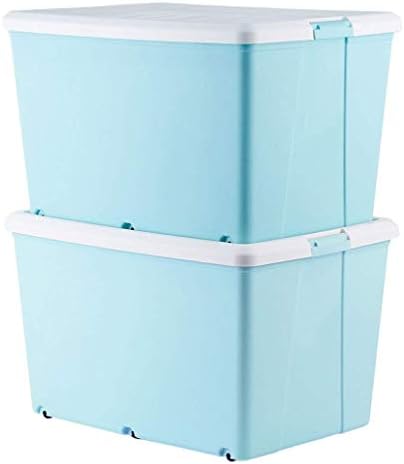 収納バスケット収納ボックス2パック収納ボックスカバー付きプラスチック収納ボックス69 50 43cm 色 空色