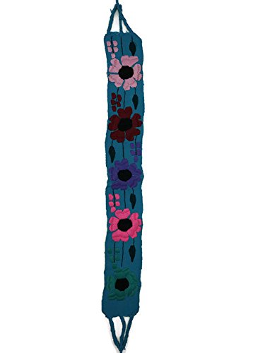Traditional Mexican Embroidered Colorful Floral Belt (Beige)