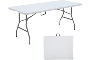 ANJONG ANJ 6FT Dining Table, Foldable Plastic Utility Table, Indoor Outdoor Camping, Picnics and Parties, White, Load Capacity 330 lbs