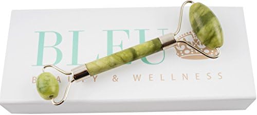 Jade Roller, Authentic Jade Stones - Bleu Beauty Original Design Jade Roller for Face and Body, Improves Skin Circulation, Anti-Aging Properties, Wrinkle Reduction - Dual Sided Premium Jade Roller