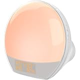 AngLink Wake-up Light, Alarm Clock with USB Output Interface, FM Radio, Temp Humidity Monitor, Sunrise &amp; Sunset Fading Night Light, Multi-Color Mood Light (Can be Used as a Gift)
