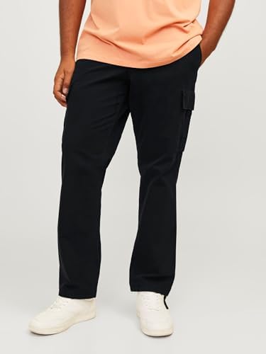 Pantaloni Cargo da Combattimento da Uomo, vestibilità Comoda, con Chiusura a Bottone, Taglia da 68 a 102 cm, Nero, W34 / L34