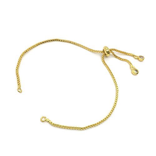 bcraftiz 10pcs Bolo Bracelet Blank Adjustable Brass Plated Box Chain Slider Clasp Semi Finished DIY (Gold Plated)