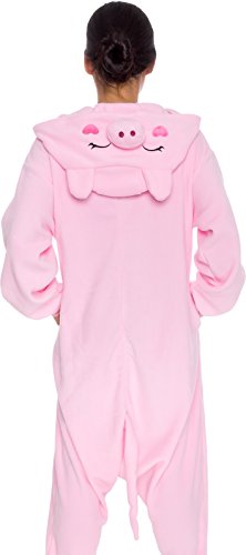 Silver Lilly Unisex Adult Pajamas - Plush One Piece Cosplay Pig Animal Costume (Pink, Medium) - Thumbnail 5
