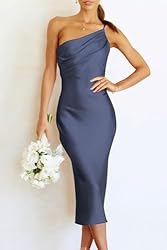 PRETTYGARDEN Women's Midi Satin Dress One Shoulder