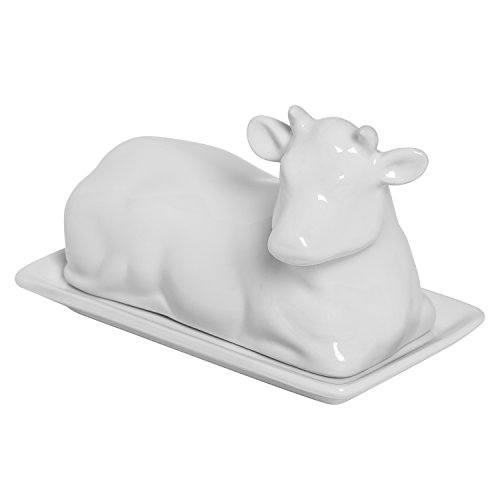 Kitchen Supply 8038 White Porcelain Butter Dish, Cow Shape - Thumbnail 2