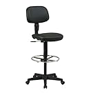 Office Star Sculptured Vinyl Seat and Back Pneumatic Drafting Chair with Adjustable Chrome Foot ring, Black