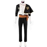 LoliMiss Men's Black Cosplay Clover Asta Costume Asta Jacket Cloak Pants Knight Outfits