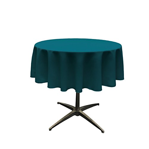 LA Linen Polyester Poplin Round Tablecloth, 51", Teal Dark