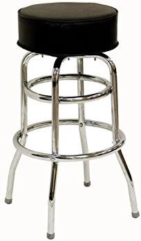 American Tables & Seating SR-2 Backless Bar Stool, Round Upholstered Seat, Flat Swivel, Welded 1" Chrome Plated Round Steel Tubing, Double Ring Base, Seat Unattached, 14" x 14" x 30"
